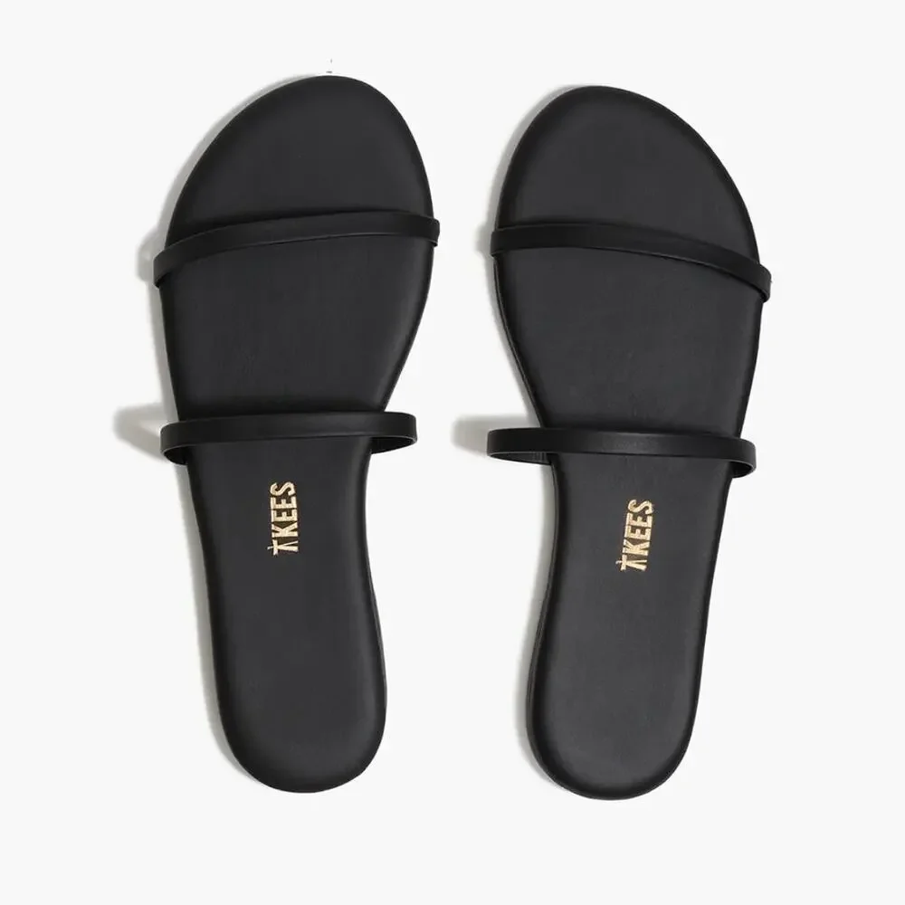 Tkees Gemma Leather Sandals US 8 Black Two Strap Slides Minimalist Neutral - Picture 4 of 14